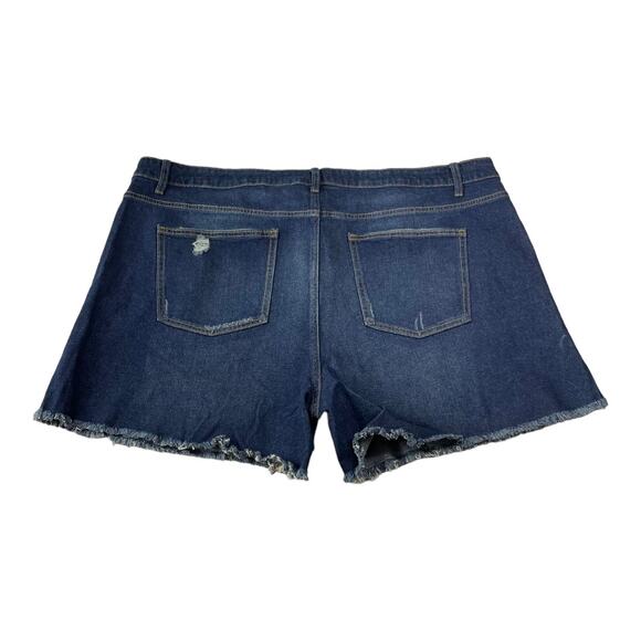 Terra & Sky Size 22W High Rise Dark Wash Frayed Hem Side Slit Denim Jean Shorts - Picture 2 of 9